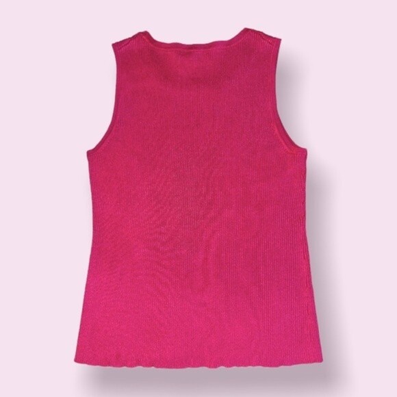 Y2K Pink Ribbed Tank Top High Neck Stretchy Cute Cropped Womens Size Medium - Picture 2 of 3